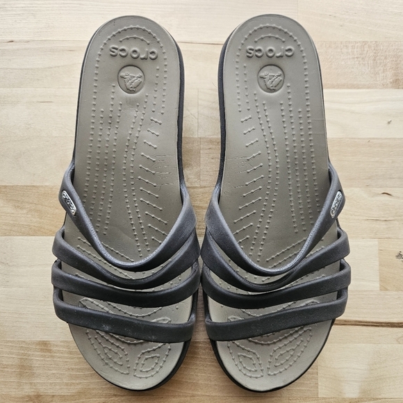 Crocs Rhonda Strappy Wedge Strappy Slide Sandal Womens Size 8 Brown - Picture 3 of 11